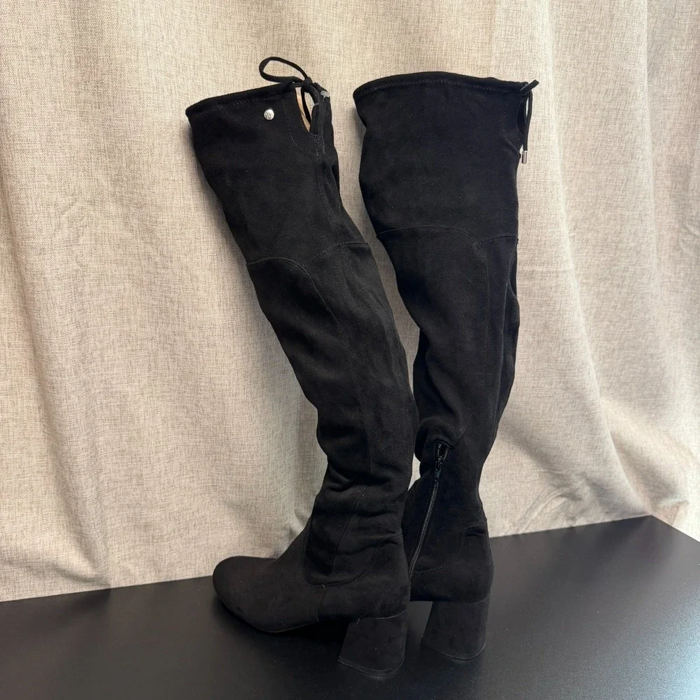 Liz Claiborne Over The Knee‎ Boots Women's 7.5M Black Suede Block Heels Timeless